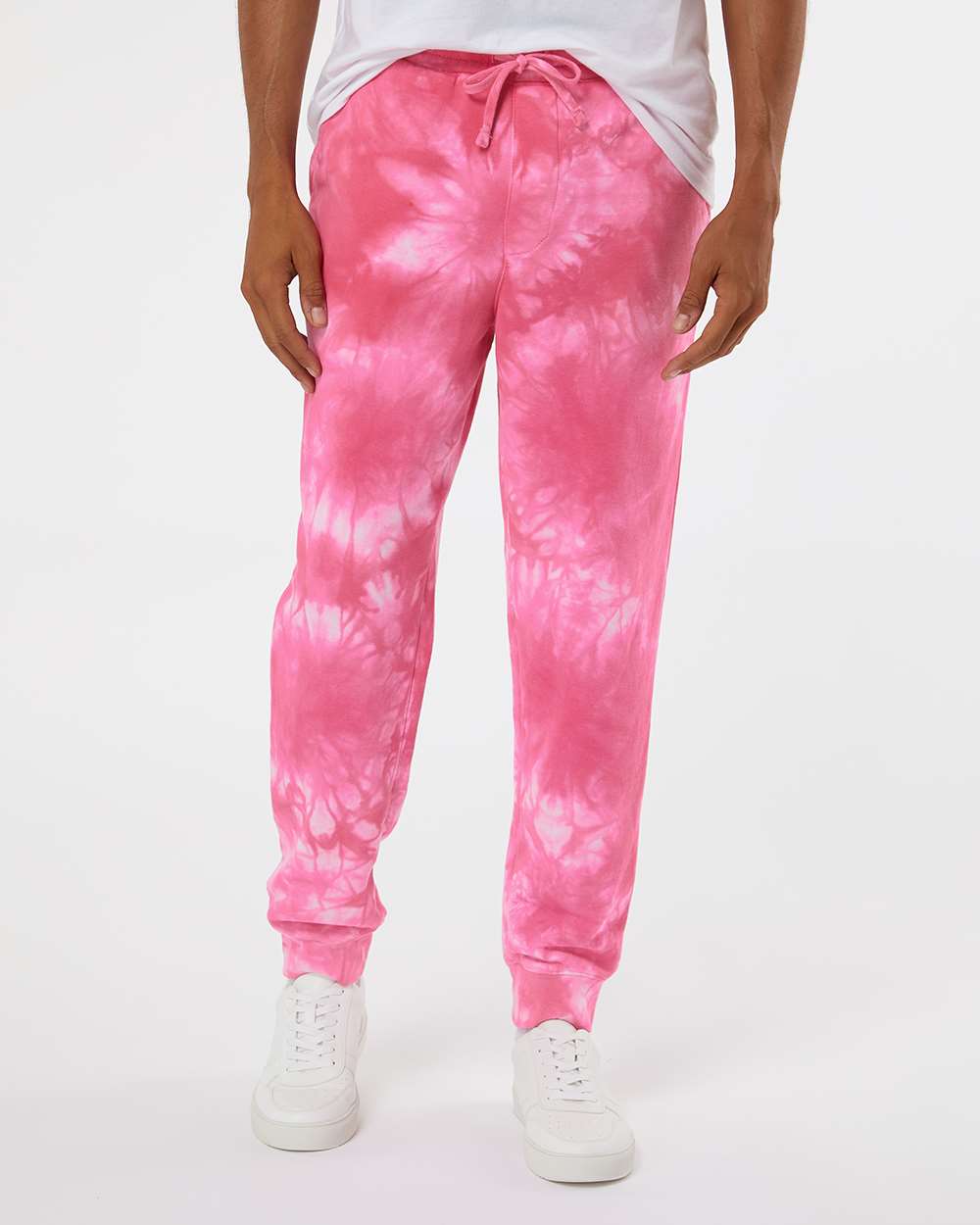 Unisex Tie-Dyed Fleece Sweatpants - OnModelFront - B02276302 - Tie Dye Pink