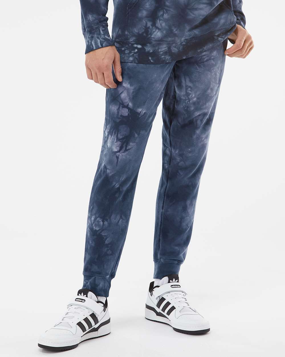 Unisex Tie-Dyed Fleece Sweatpants - OnModelFront - B02276652 - Tie Dye Navy