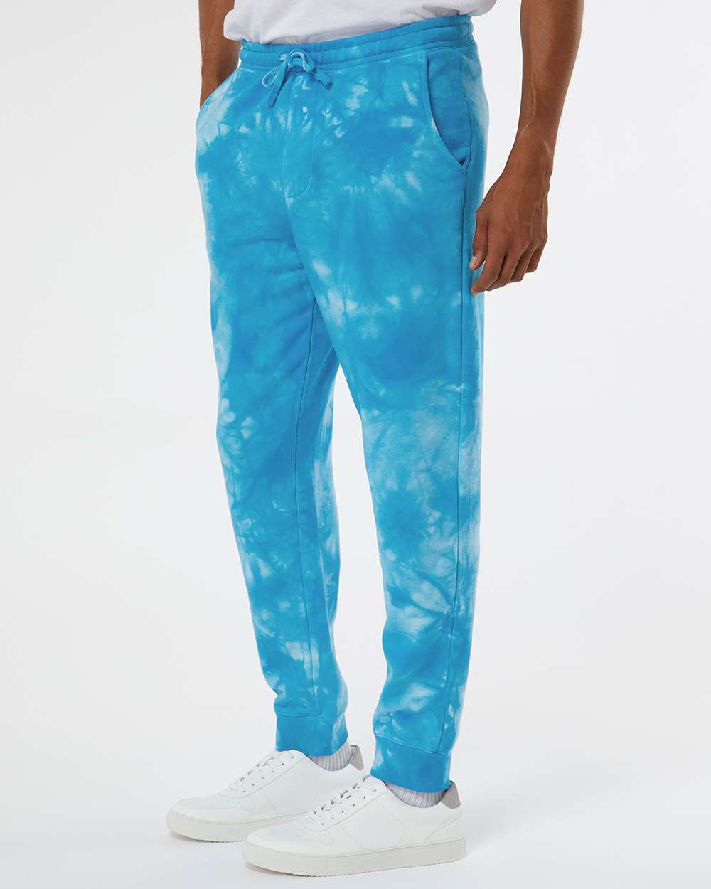 Unisex Tie-Dyed Fleece Sweatpants - OnModelSide - B02276252 - Tie Dye Aqua Blue