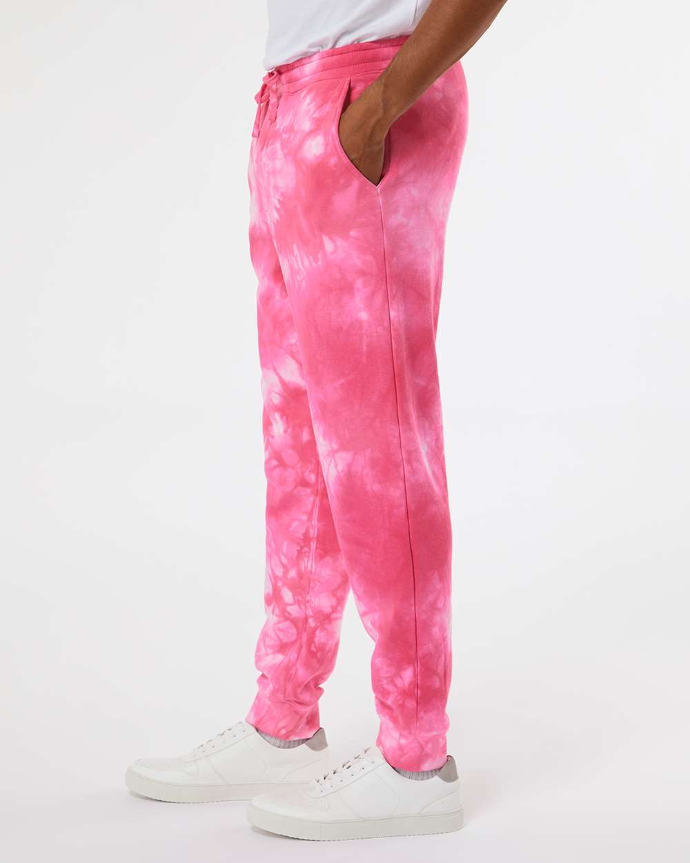 Unisex Tie-Dyed Fleece Sweatpants - OnModelSide - B02276302 - Tie Dye Pink