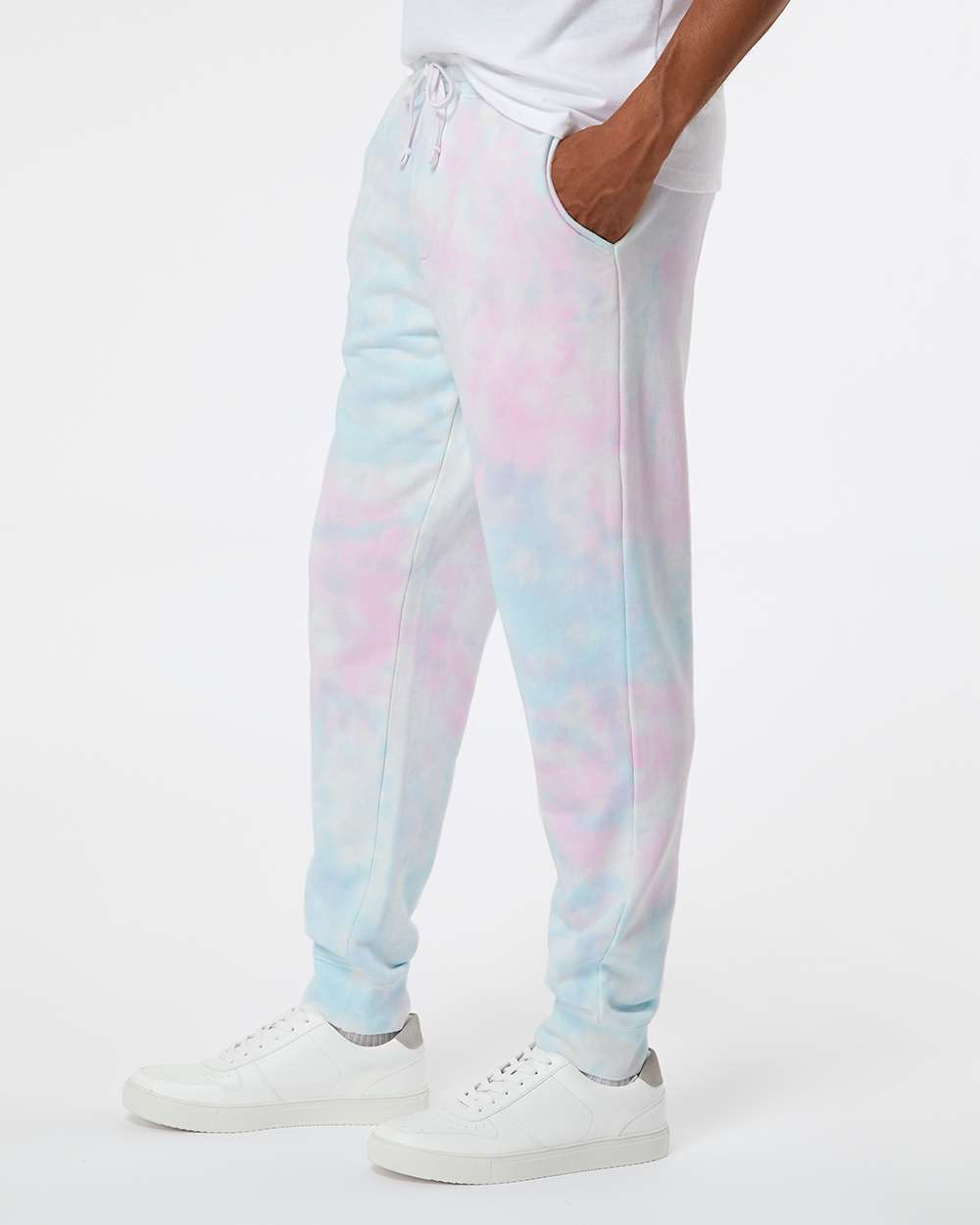 Unisex Tie-Dyed Fleece Sweatpants - OnModelSide - B02276312 - Tie Dye Cotton Candy