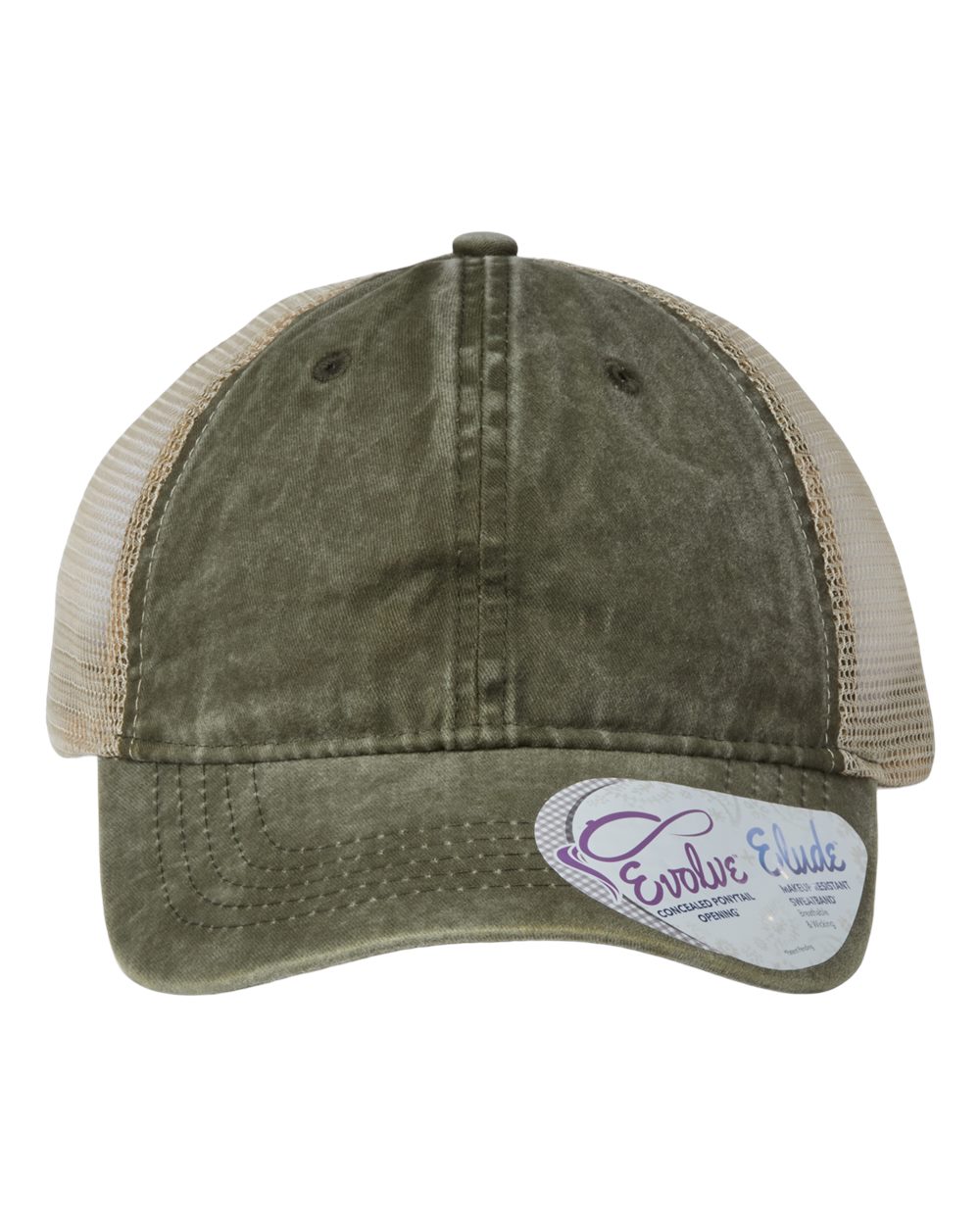 Women's Washed Mesh-Back Cap - Front - B97295540 - Olive/ Camo