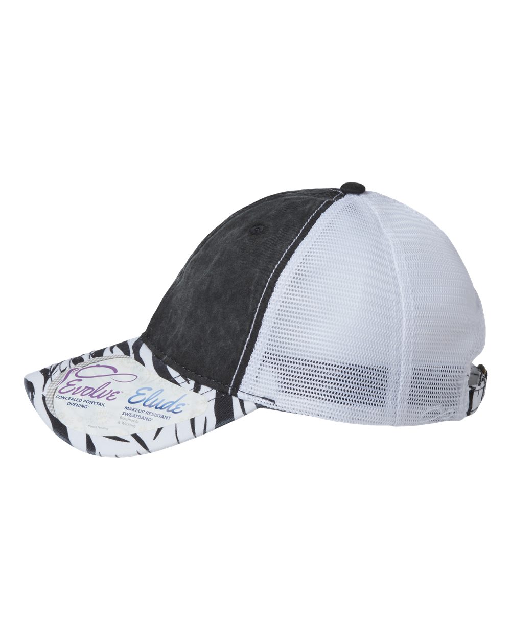 Women's Printed Bill with Mesh Back Cap - DirectSide - B97695110 - Black/ Zebra/ White
