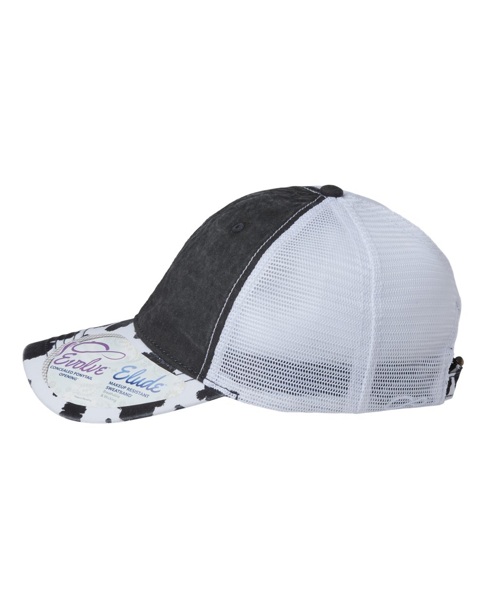 Women's Printed Bill with Mesh Back Cap - DirectSide - B97695500 - Black/ Cow/ White