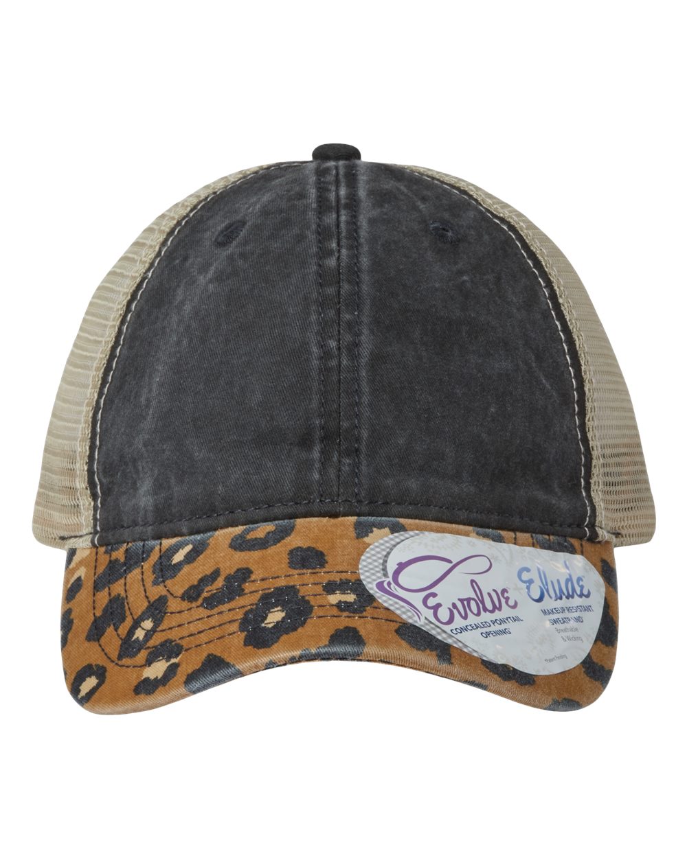 Women's Printed Bill with Mesh Back Cap - Front - B97695100 - Black/ Leopard/ Khaki