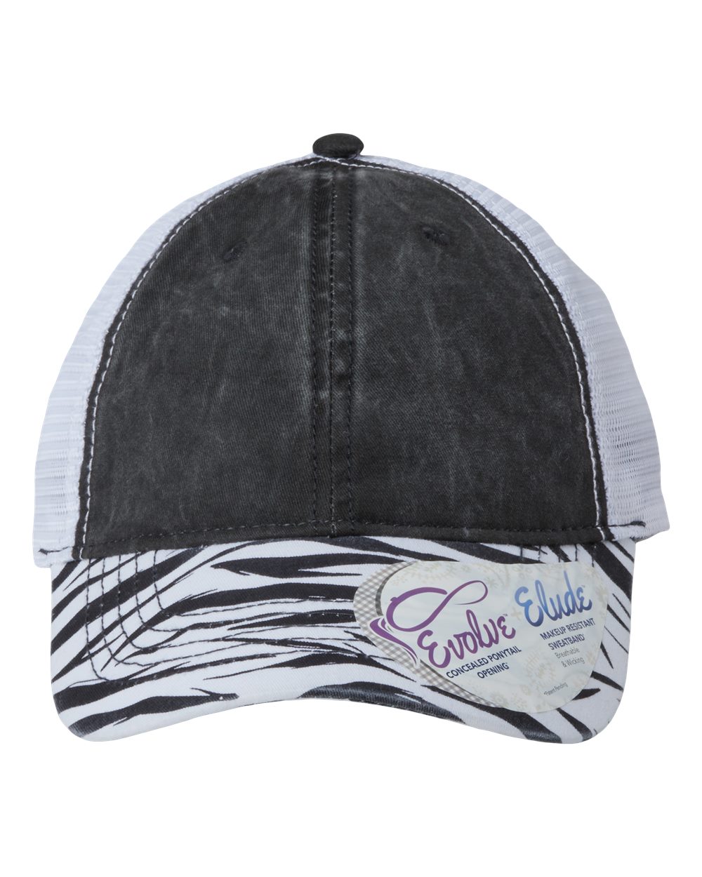 Women's Printed Bill with Mesh Back Cap - Front - B97695110 - Black/ Zebra/ White