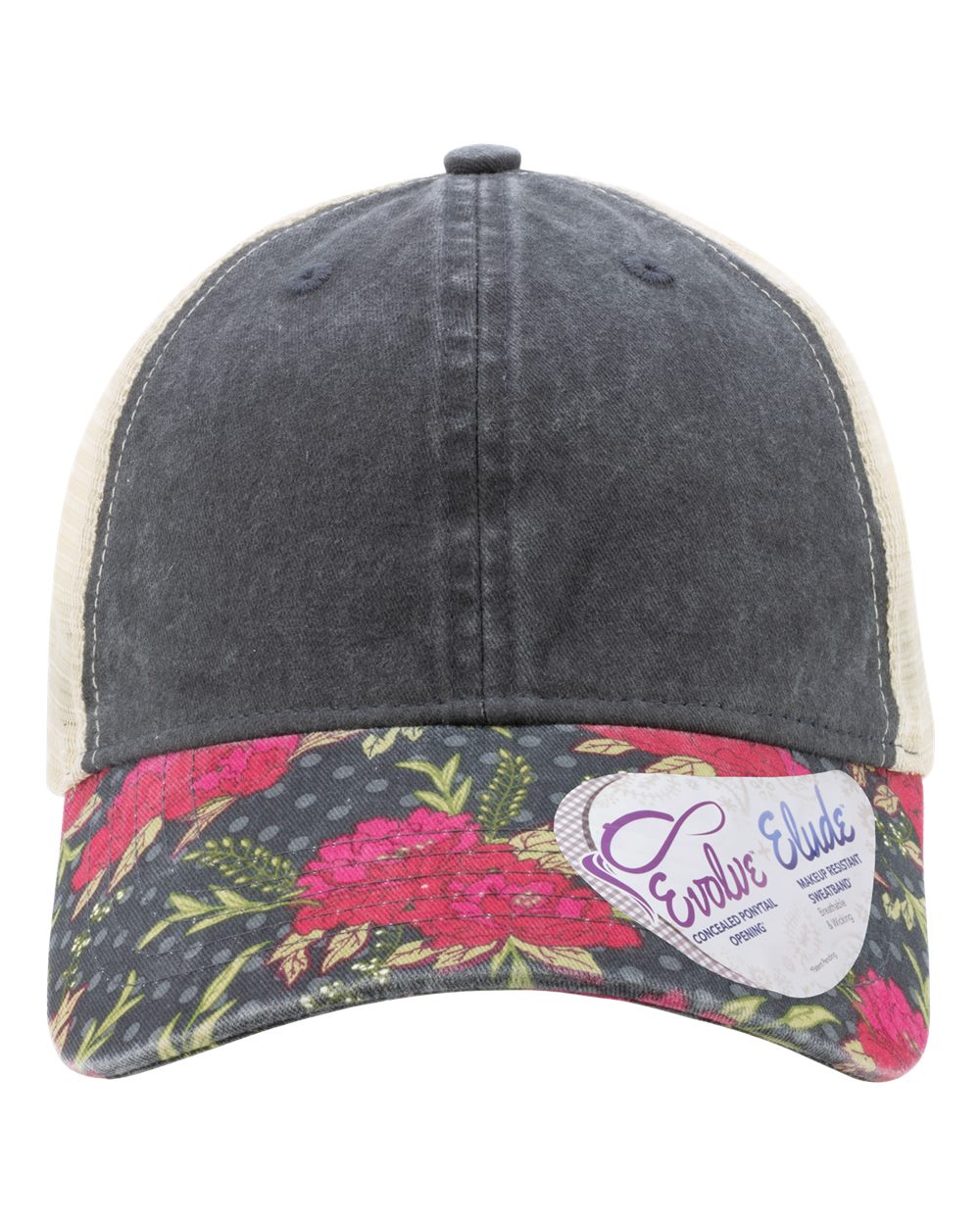 Women's Printed Bill with Mesh Back Cap - Front - B97695520 - Black/ Floral/ Khaki