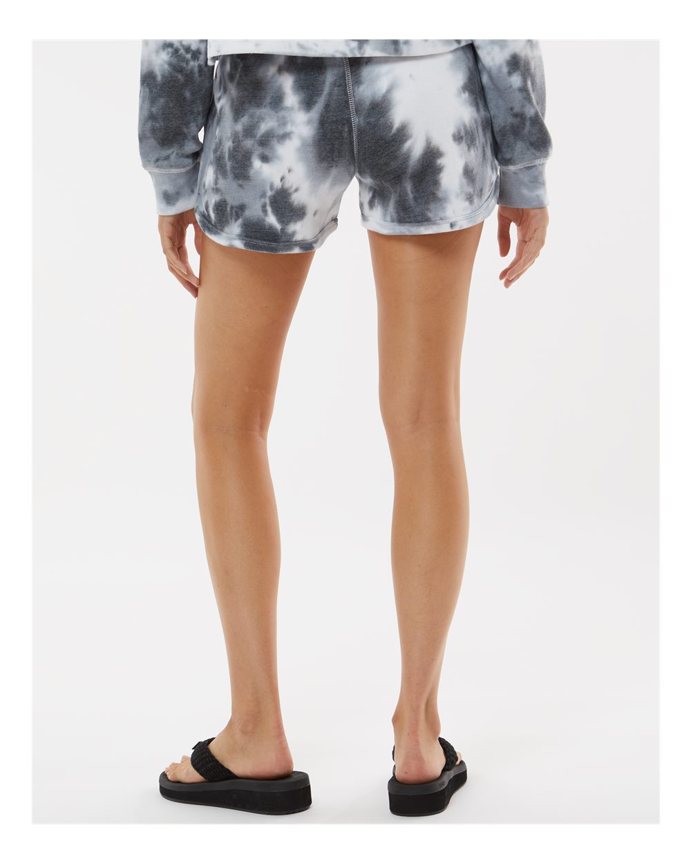 Women's Fleece Shorts - OnModelBack - B12728103 - Black Tie Dye