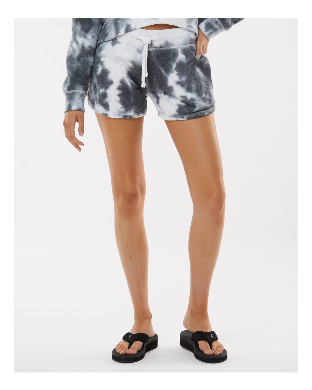 Women's Fleece Shorts - OnModelFront - B12728103 - Black Tie Dye