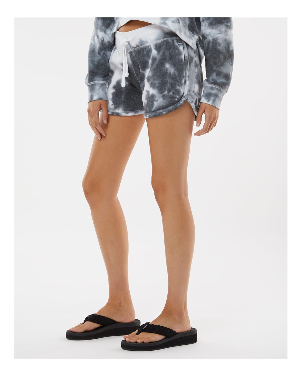 Women's Fleece Shorts - OnModelSide - B12728103 - Black Tie Dye
