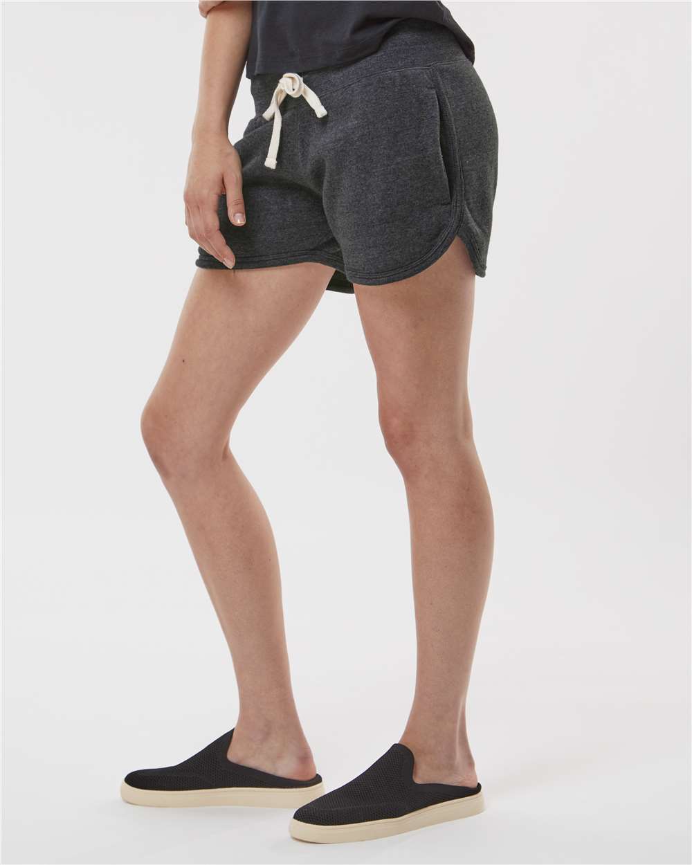 Women's Fleece Shorts - OnModelSide - B12728113 - Black Triblend