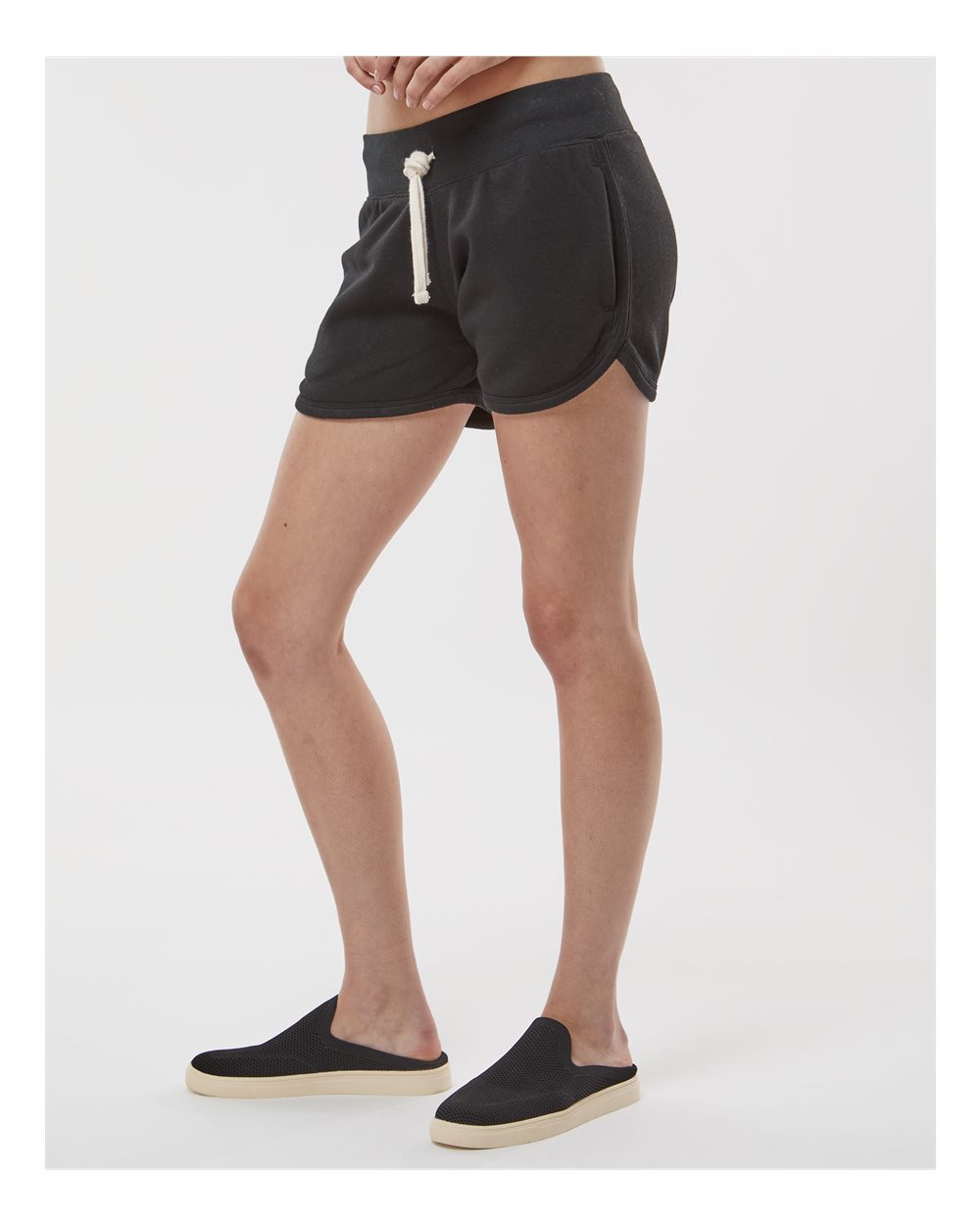 Women's Fleece Shorts - OnModelSide - B12728503 - Black Solid