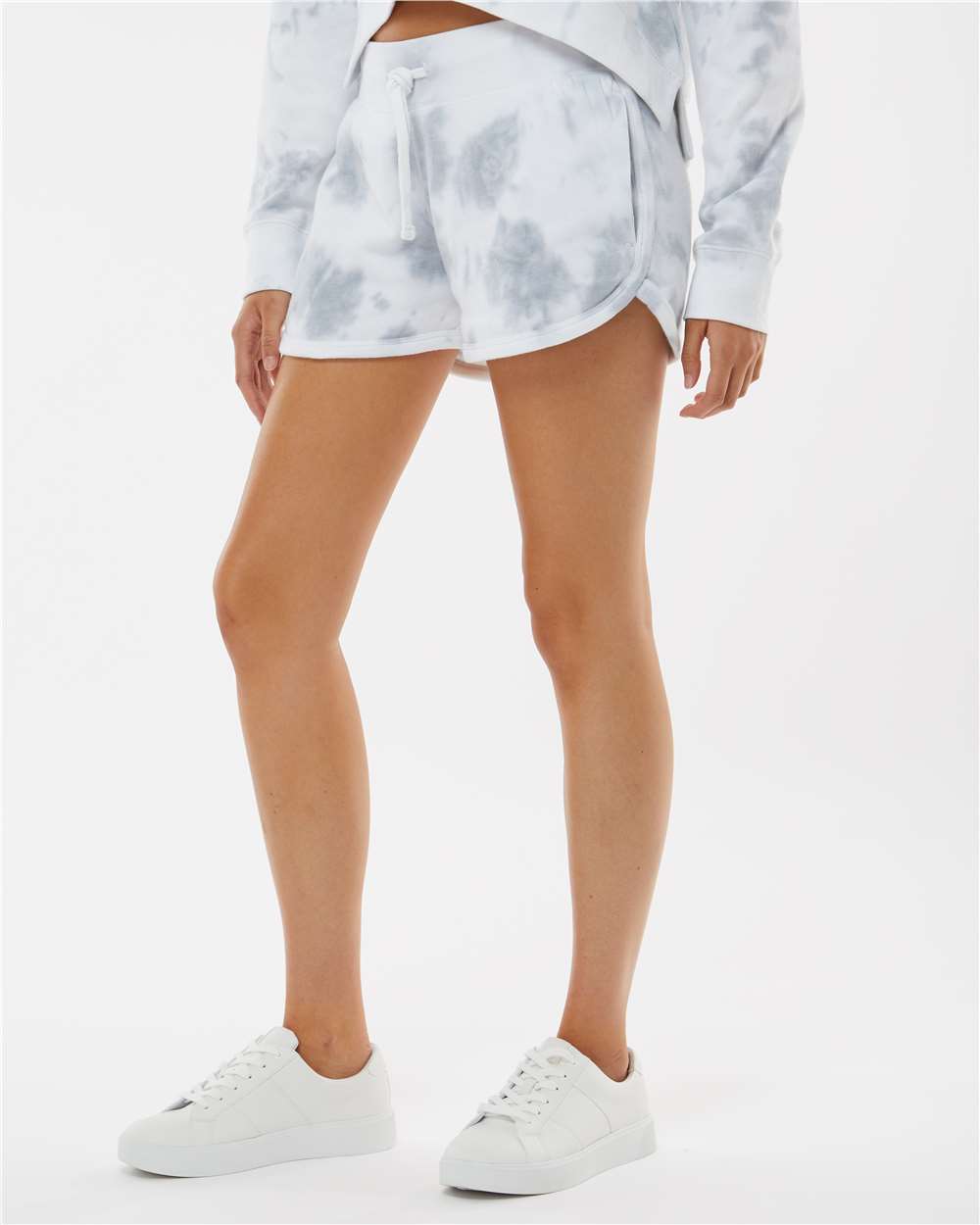 Women's Fleece Shorts - OnModelSide - B12728583 - Grey Tie Dye