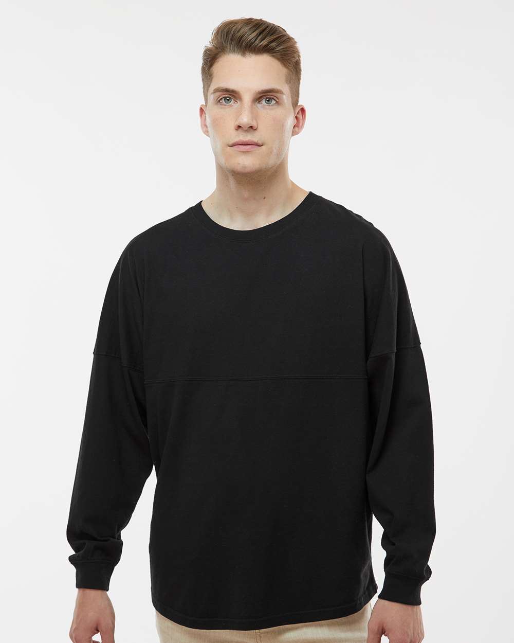 Unisex Game Day Jersey Long Sleeve T-Shirt - OnModelFront - B22328502 - Black