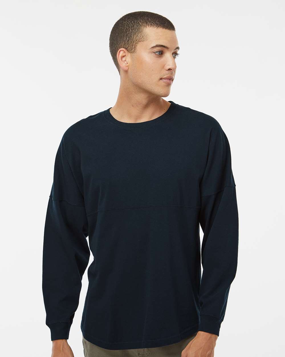 Unisex Game Day Jersey Long Sleeve T-Shirt - OnModelFront - B22328652 - Navy