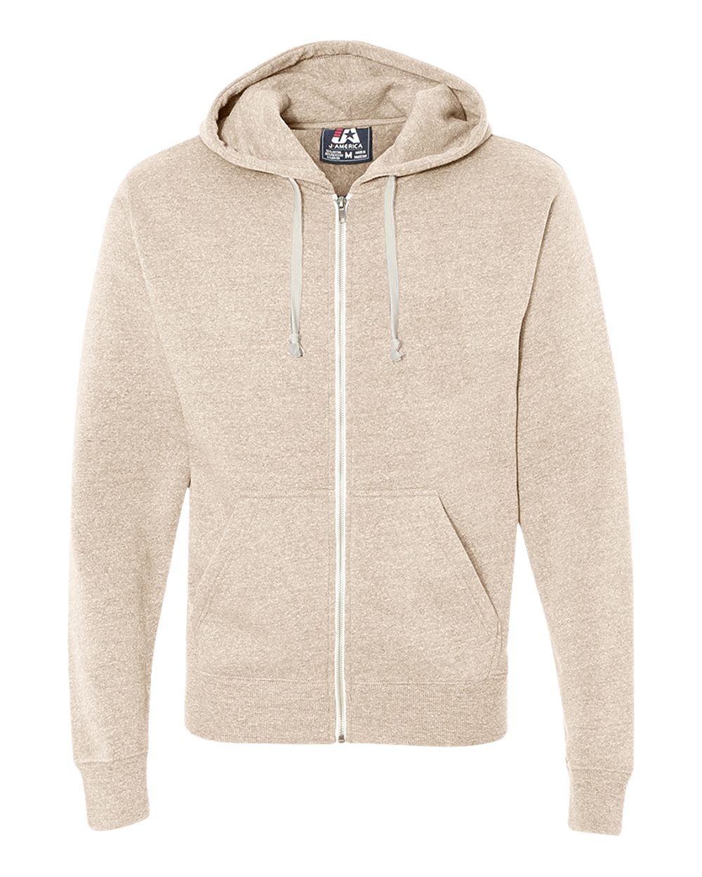 Men's Triblend Full-Zip Hooded Sweatshirt - Front - B23728362 - Oatmeal Triblend