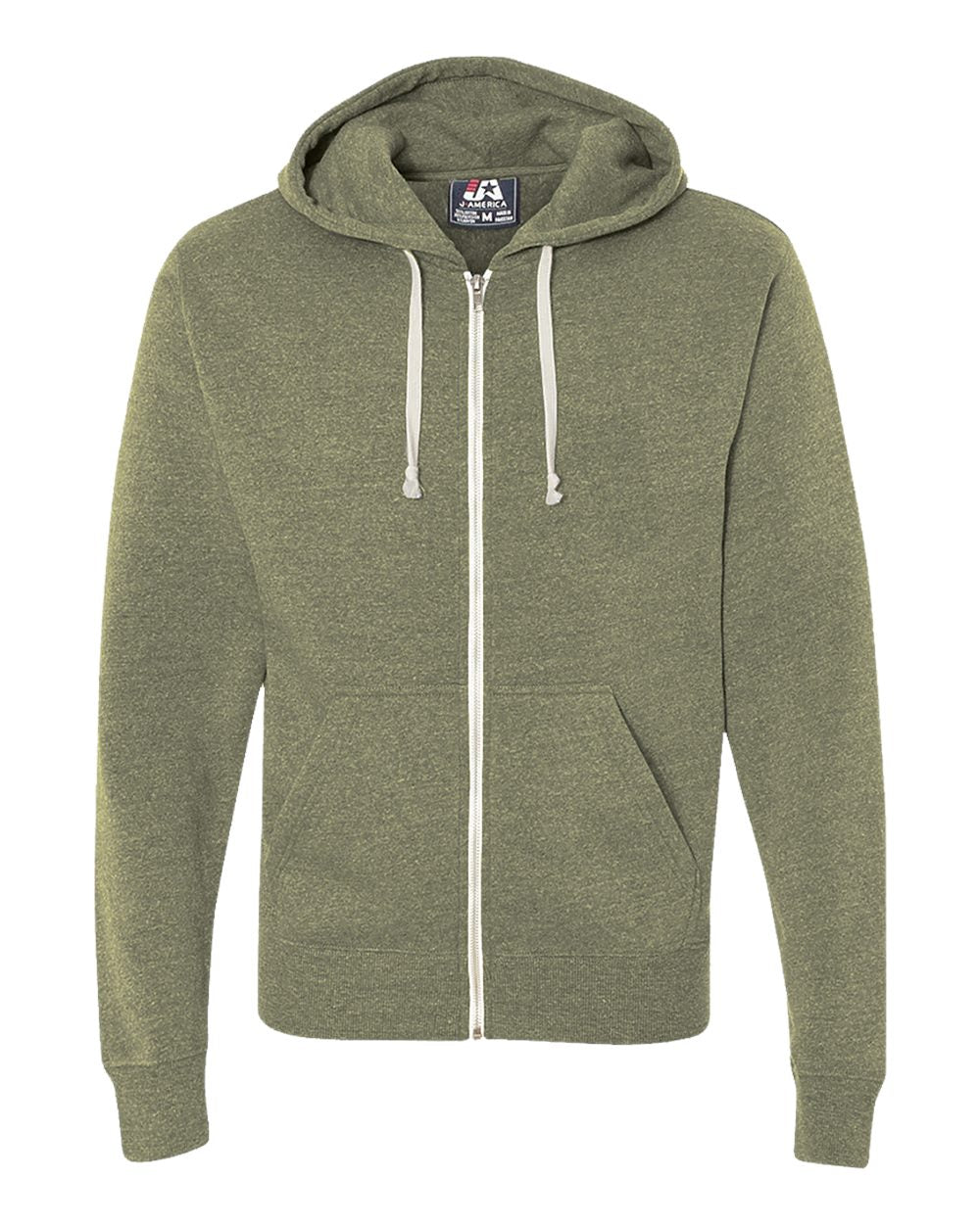 Men's Triblend Full-Zip Hooded Sweatshirt - Front - B23728642 - Olive Triblend