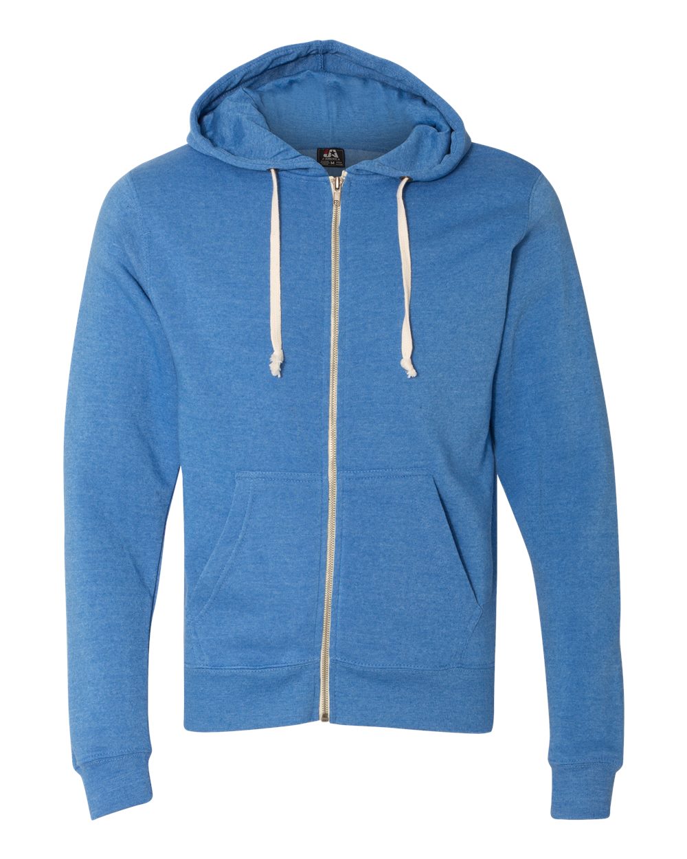 Men's Triblend Full-Zip Hooded Sweatshirt - Front - B23728752 - Cool Royal Triblend