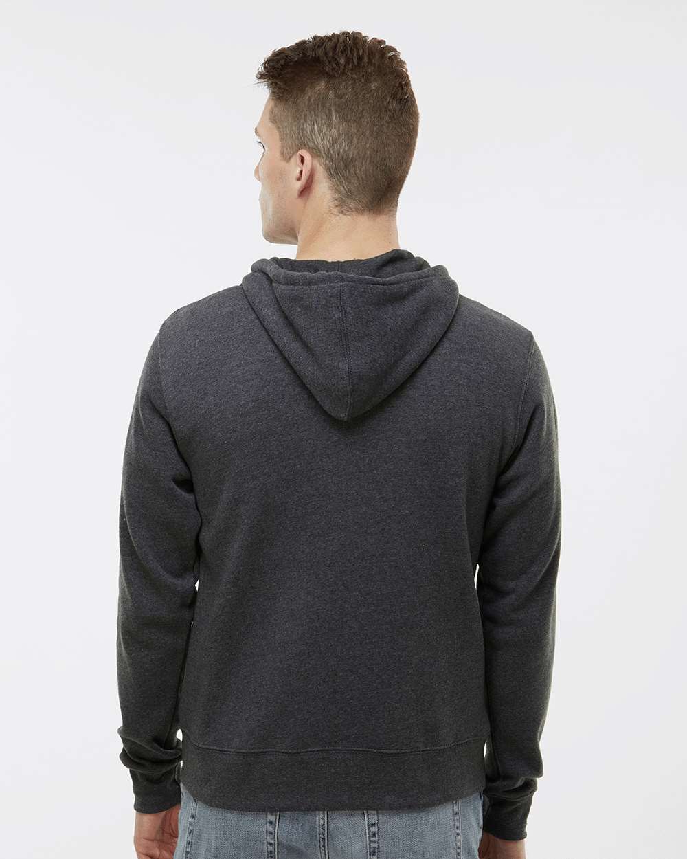 Men's Triblend Full-Zip Hooded Sweatshirt - OnModelBack - B23728492 - Black Triblend