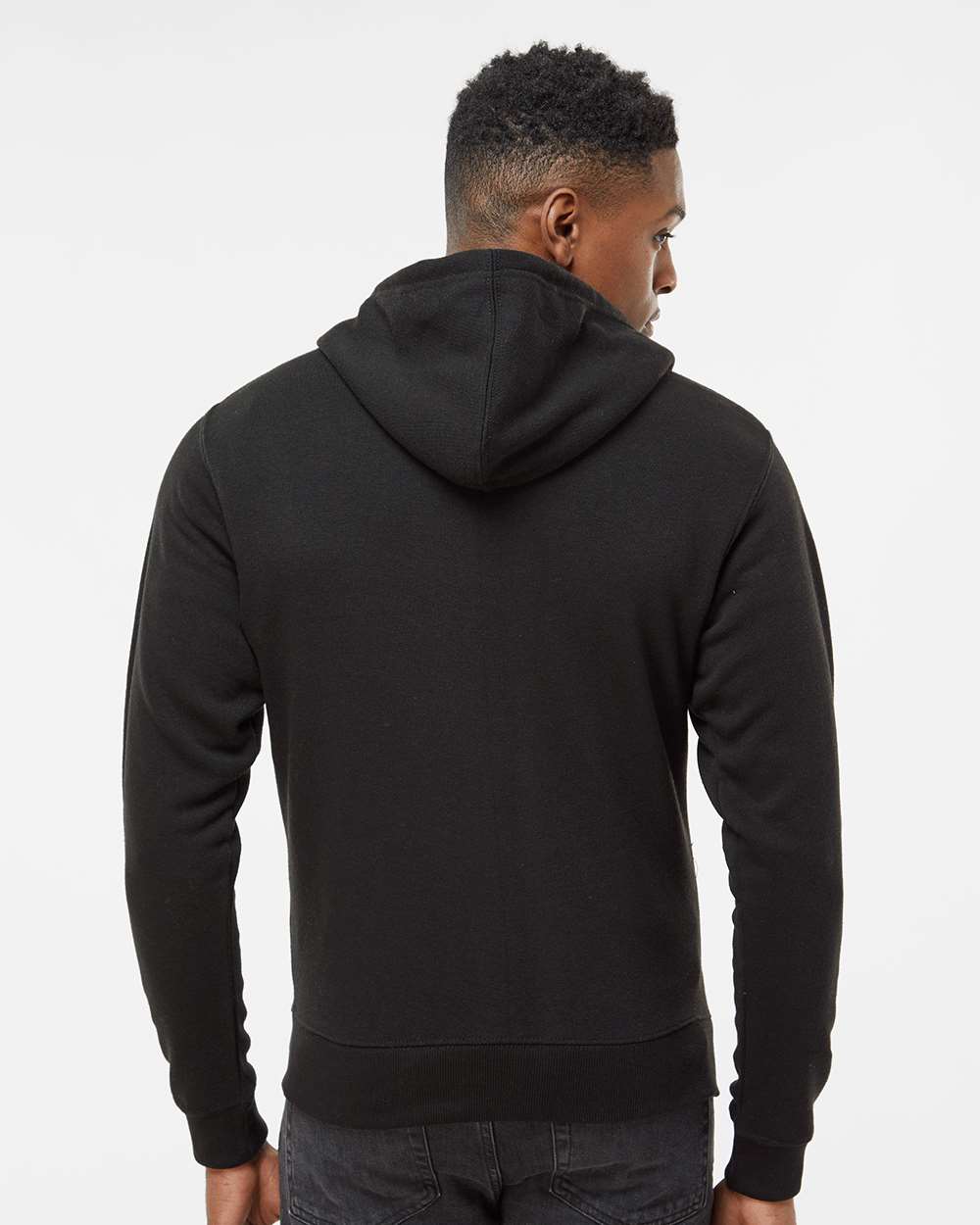 Men's Triblend Full-Zip Hooded Sweatshirt - OnModelBack - B23728502 - Black Solid