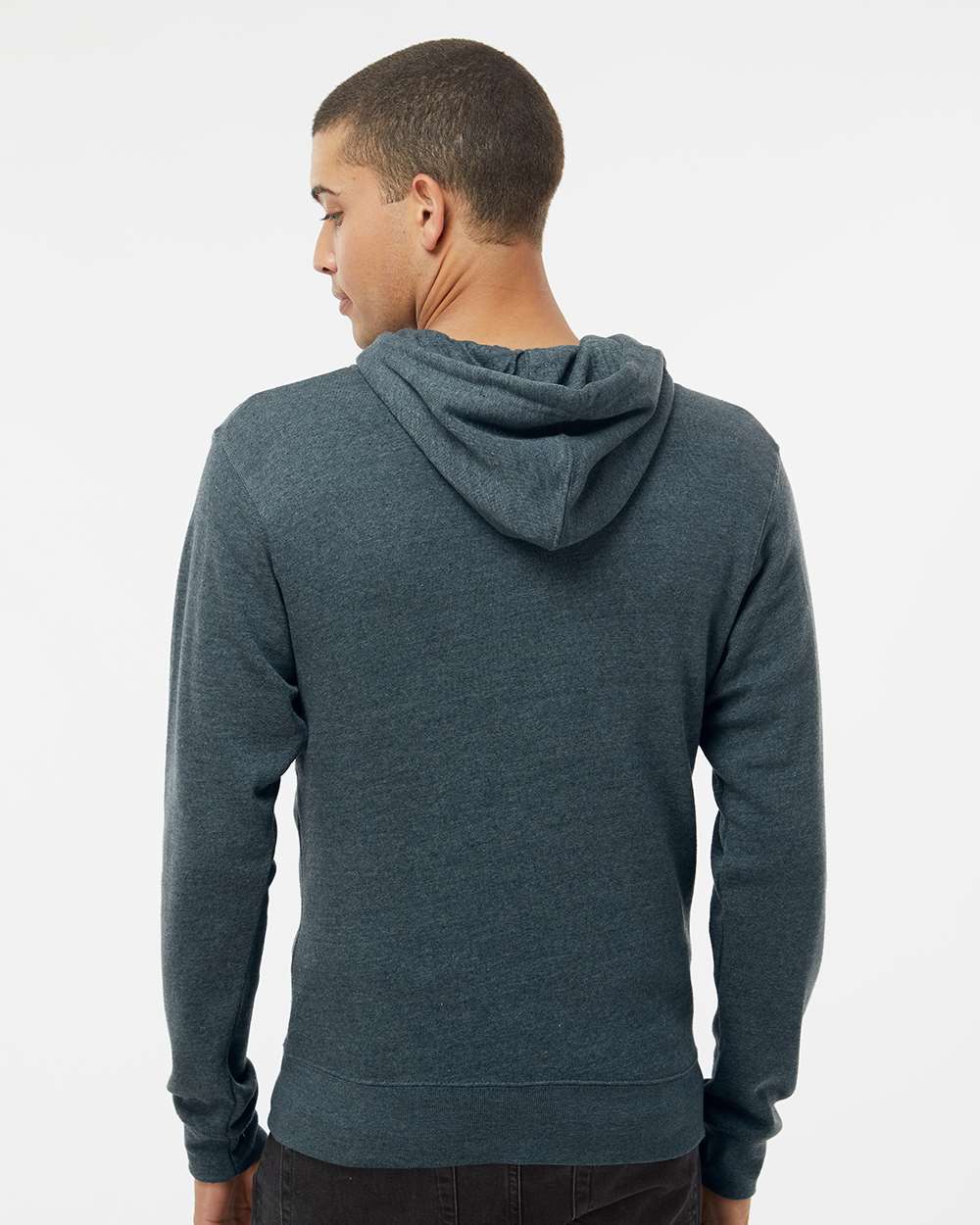 Men's Triblend Full-Zip Hooded Sweatshirt - OnModelBack - B23728652 - Navy Triblend