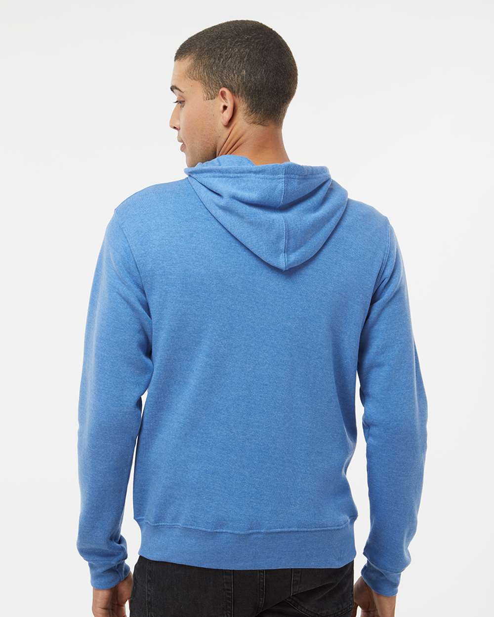 Men's Triblend Full-Zip Hooded Sweatshirt - OnModelBack - B23728752 - Cool Royal Triblend