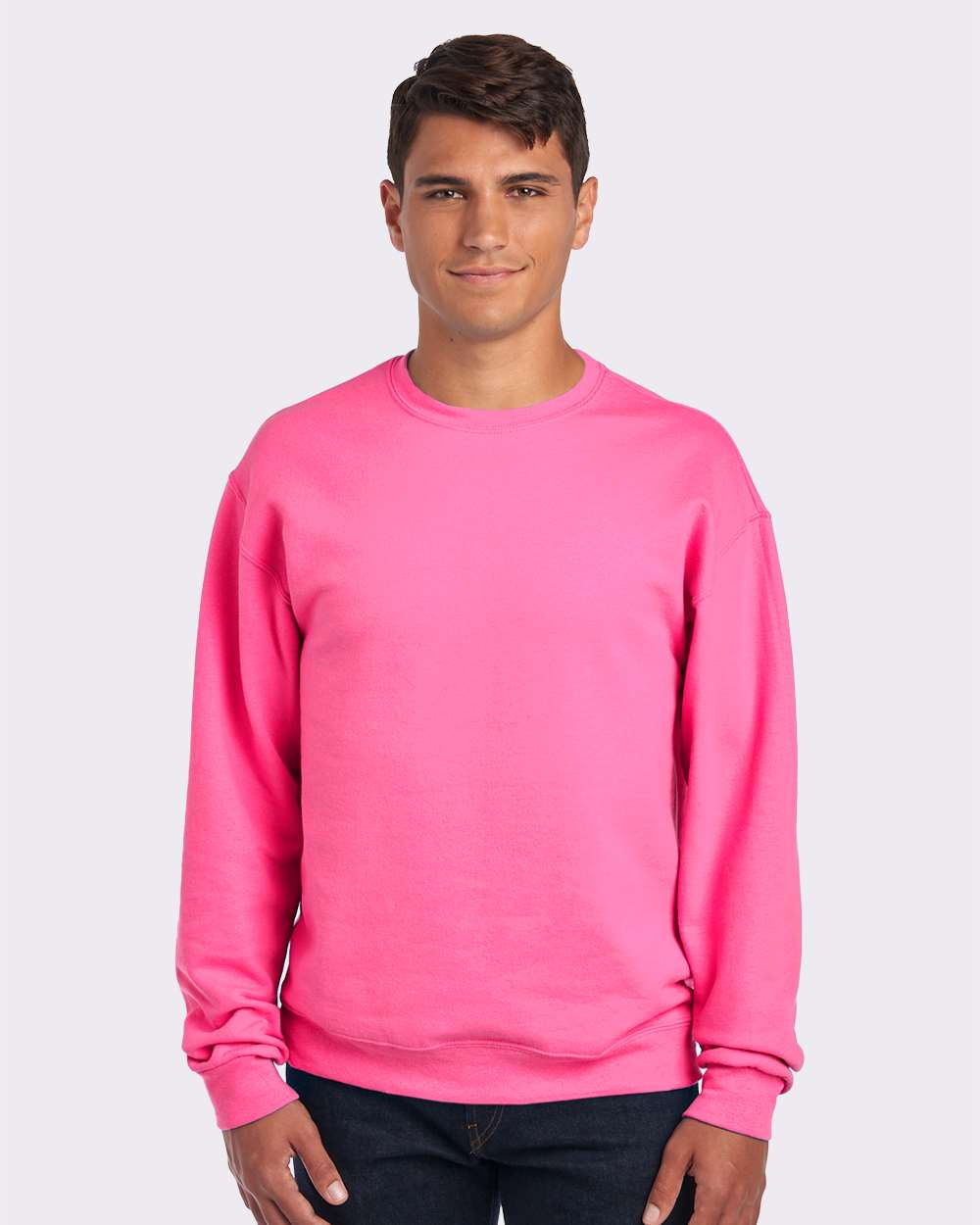 Unisex NuBlend® Crewneck Sweatshirt - OnModelFront - B21035033 - Neon Pink