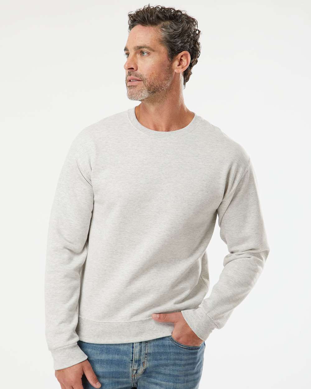 Unisex NuBlend® Crewneck Sweatshirt - OnModelFront - B21035973 - Oatmeal Heather