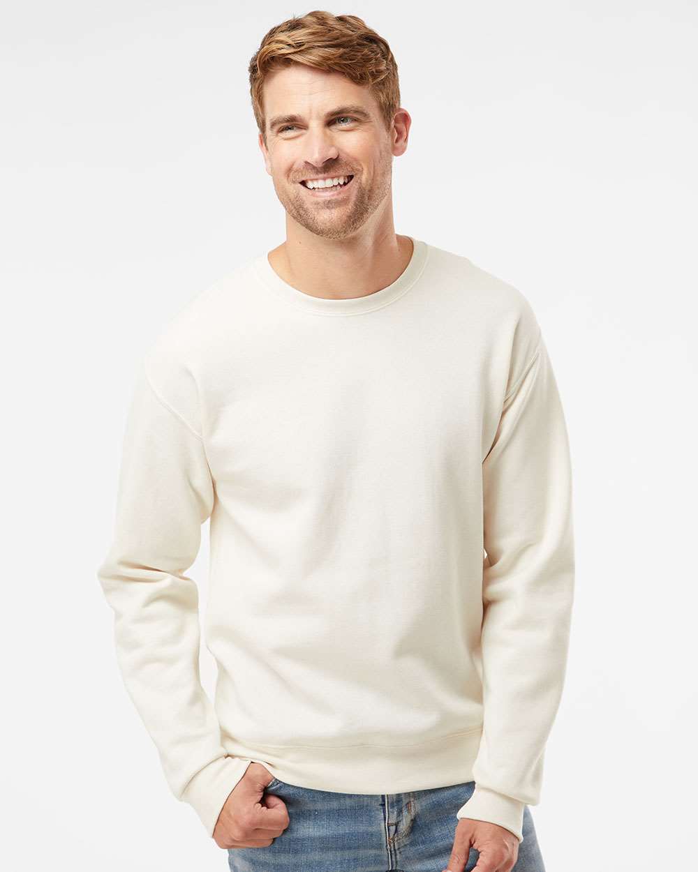 Unisex NuBlend® Crewneck Sweatshirt - OnModelFront - B21035993 - Sweet Cream Heather