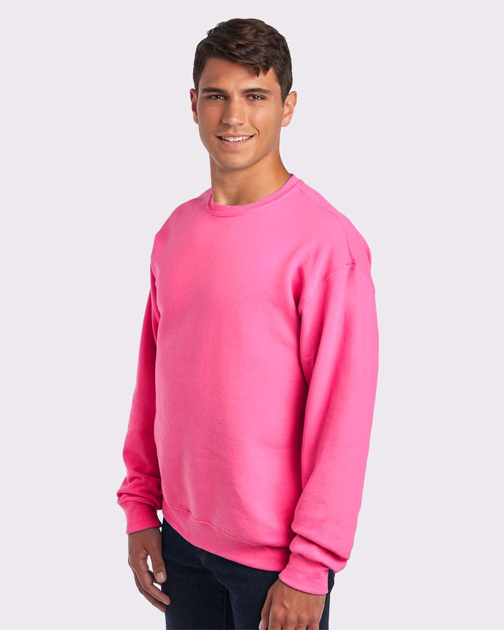 Unisex NuBlend® Crewneck Sweatshirt - OnModelSide - B21035033 - Neon Pink