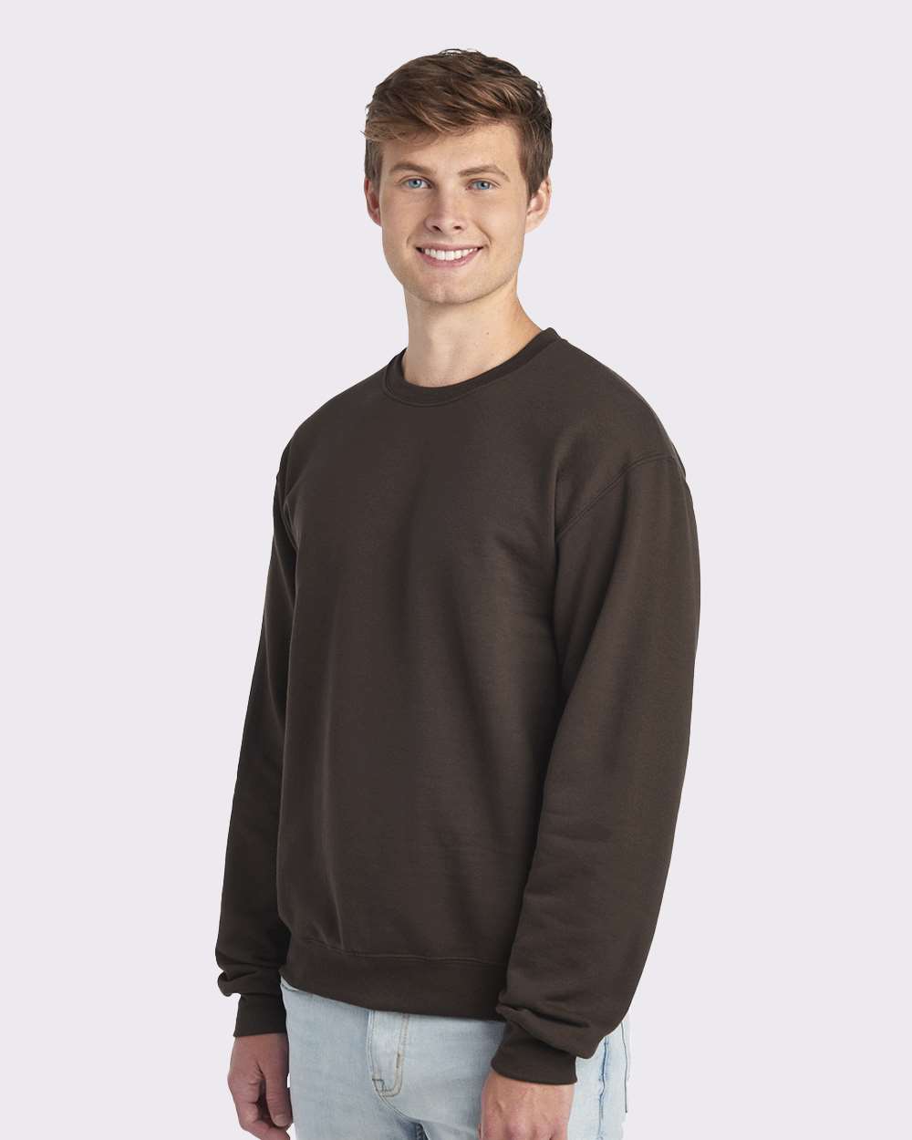 Unisex NuBlend® Crewneck Sweatshirt - OnModelSide - B21035553 - Chocolate