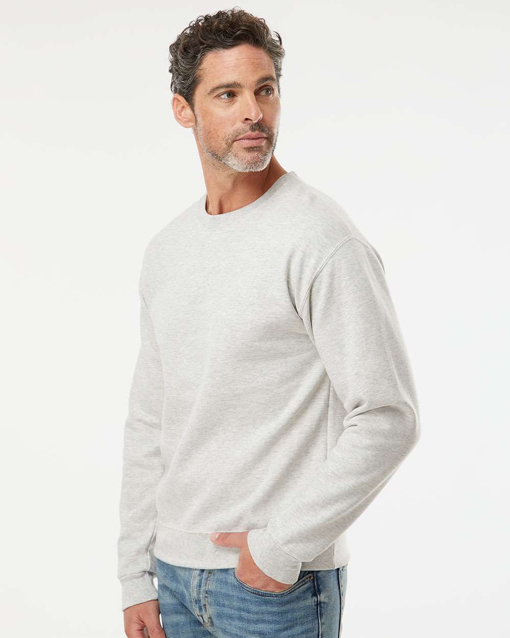Unisex NuBlend® Crewneck Sweatshirt - OnModelSide - B21035973 - Oatmeal Heather