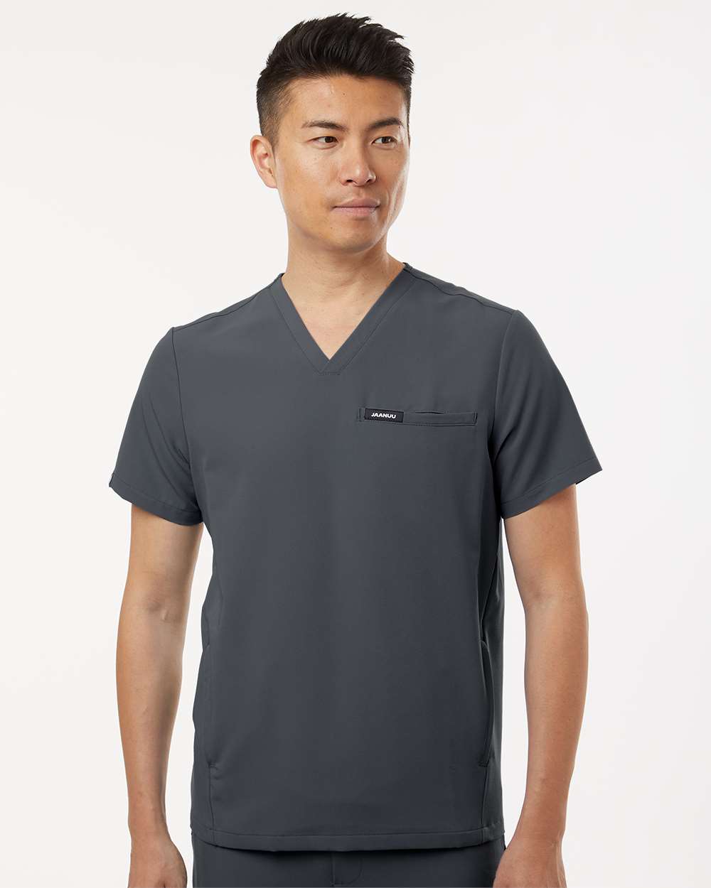 Men's Platt 3-Pocket Scrub V-Neck Top - OnModelFront - B00145092 - Carbon Grey