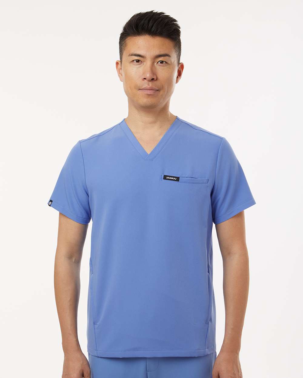 Men's Platt 3-Pocket Scrub V-Neck Top - OnModelFront - B00145252 - Ceil Blue