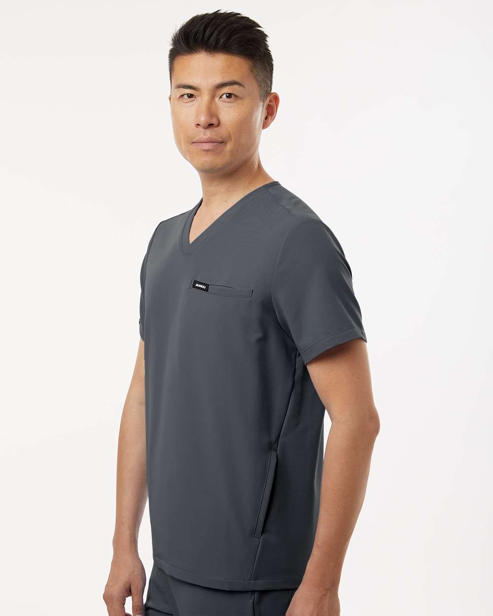 Men's Platt 3-Pocket Scrub V-Neck Top - OnModelSide - B00145092 - Carbon Grey