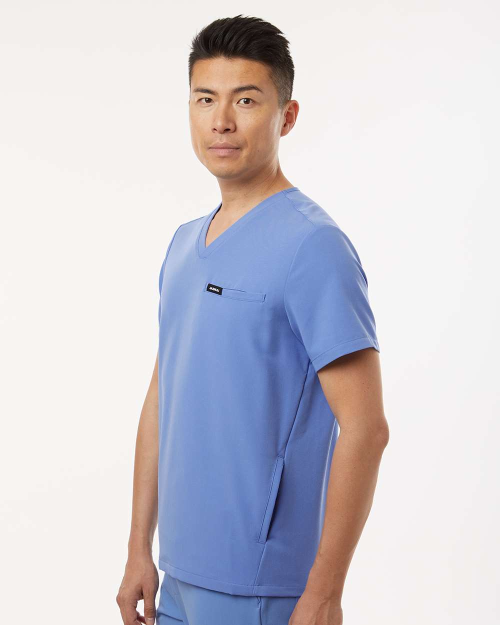 Men's Platt 3-Pocket Scrub V-Neck Top - OnModelSide - B00145252 - Ceil Blue