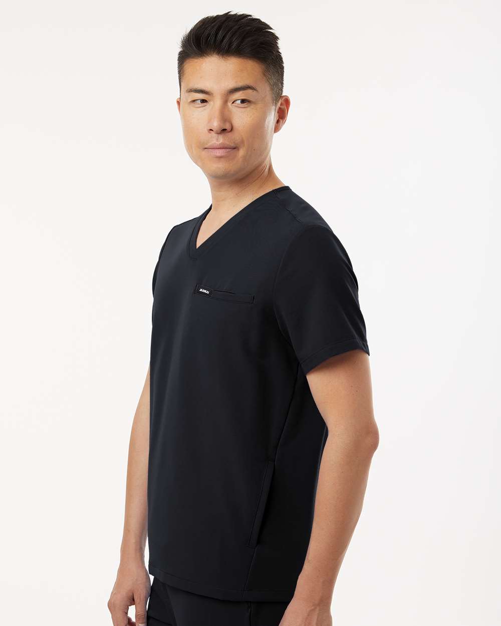 Men's Platt 3-Pocket Scrub V-Neck Top - OnModelSide - B00145502 - Black