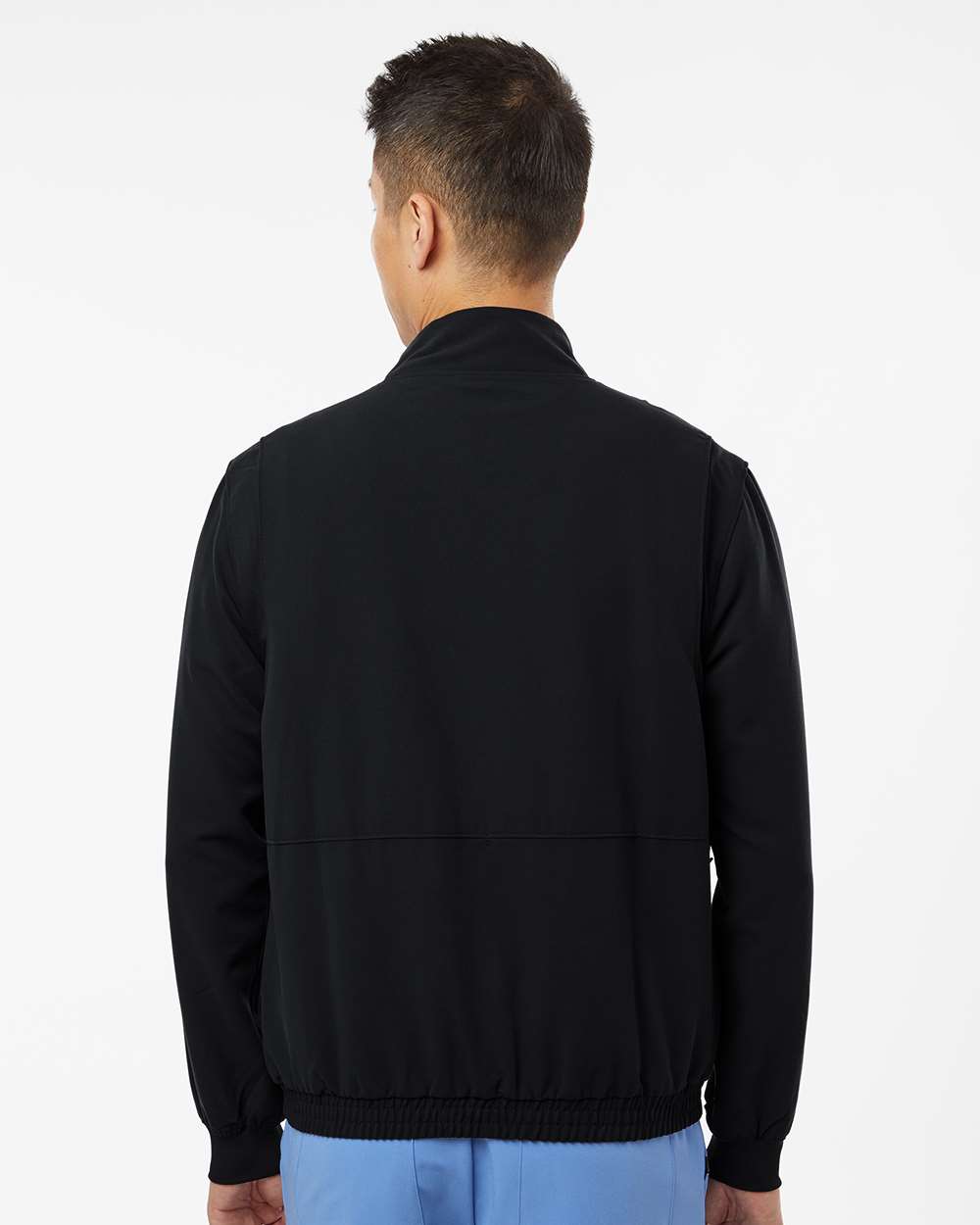 Men's Wolfe Everyday Full-Zip 6-Pocket Scrub Jacket - OnModelBack - B00545502 - Black