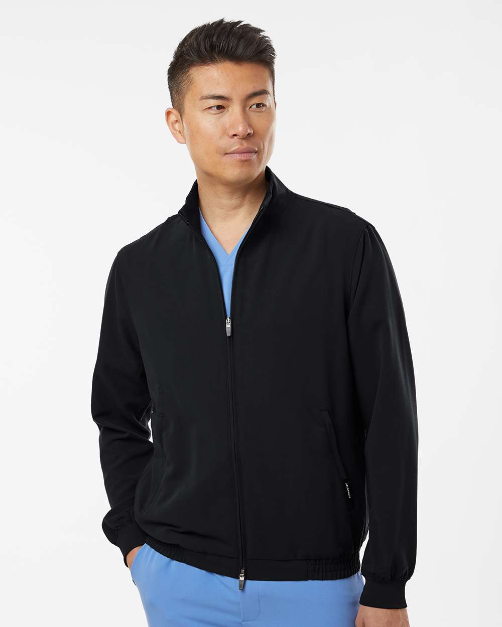 Men's Wolfe Everyday Full-Zip 6-Pocket Scrub Jacket - OnModelFront - B00545502 - Black