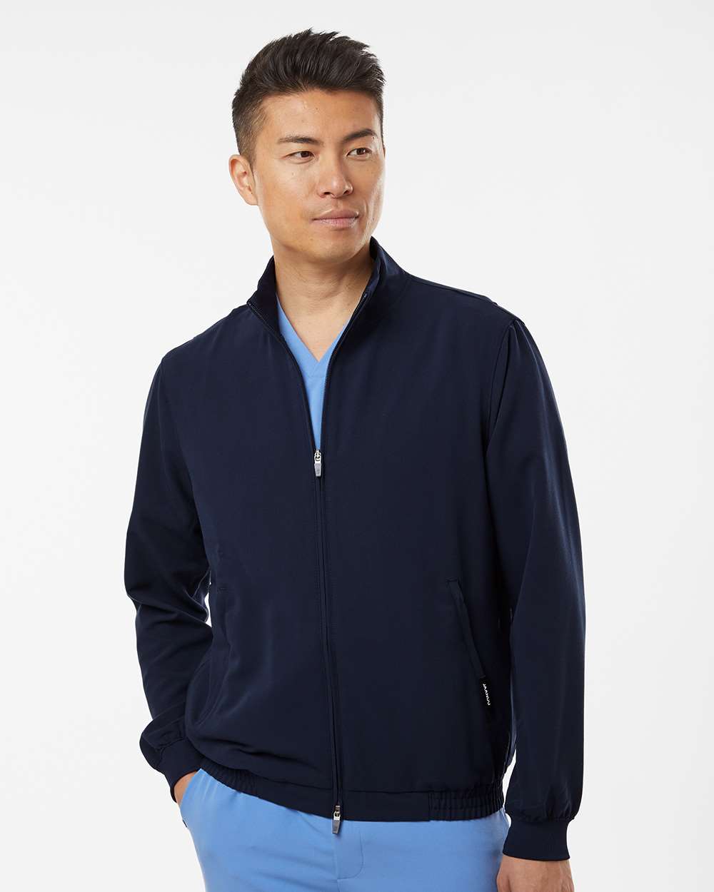 Men's Wolfe Everyday Full-Zip 6-Pocket Scrub Jacket - OnModelFront - B00545652 - Midnight Navy