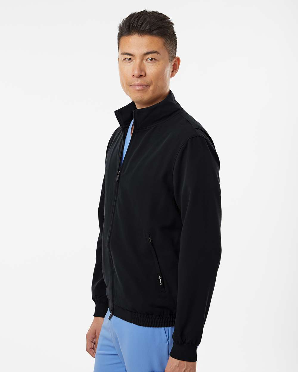 Men's Wolfe Everyday Full-Zip 6-Pocket Scrub Jacket - OnModelSide - B00545502 - Black