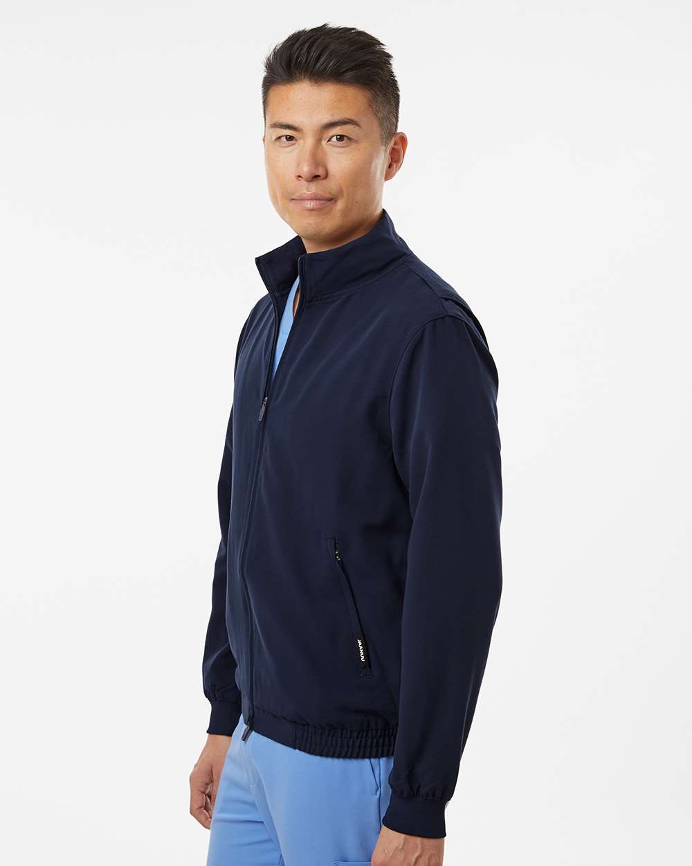 Men's Wolfe Everyday Full-Zip 6-Pocket Scrub Jacket - OnModelSide - B00545652 - Midnight Navy