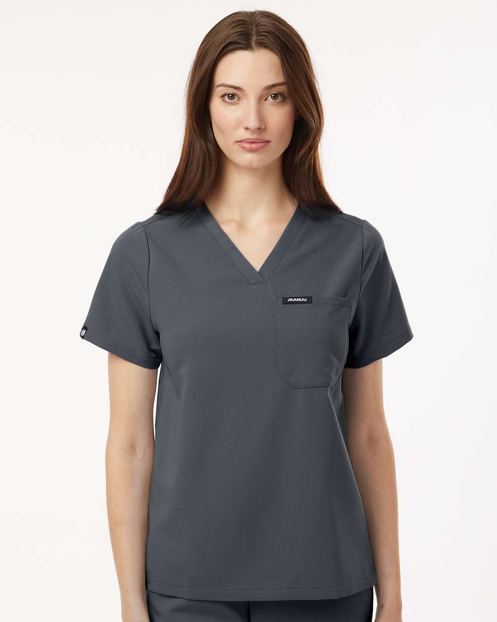 Women's Rhena Essential 1-Pocket Scrub V-Neck Top - OnModelFront - B00645091 - Carbon Grey