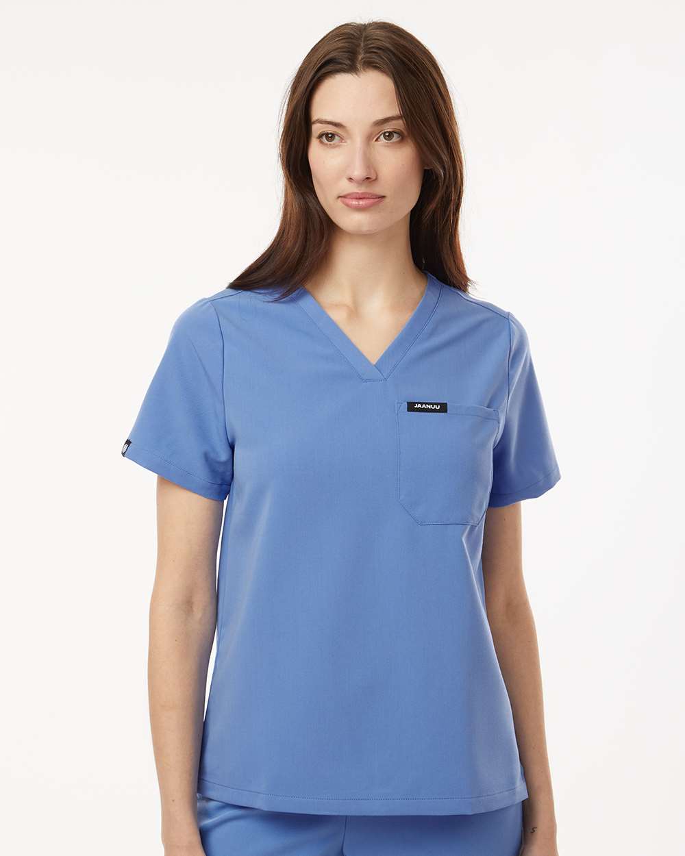 Women's Rhena Essential 1-Pocket Scrub V-Neck Top - OnModelFront - B00645251 - Ceil Blue