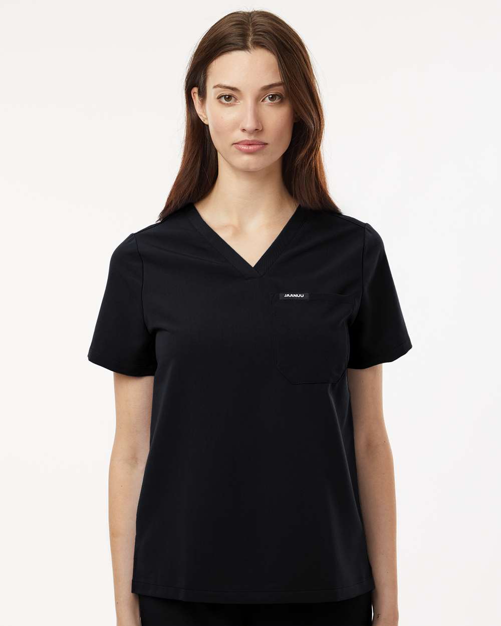 Women's Rhena Essential 1-Pocket Scrub V-Neck Top - OnModelFront - B00645501 - Black