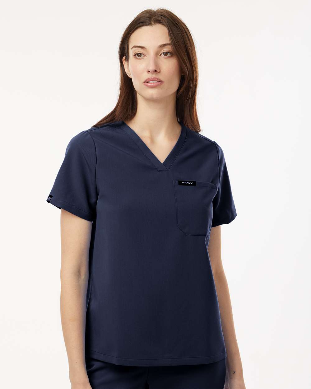 Women's Rhena Essential 1-Pocket Scrub V-Neck Top - OnModelFront - B00645651 - Midnight Navy