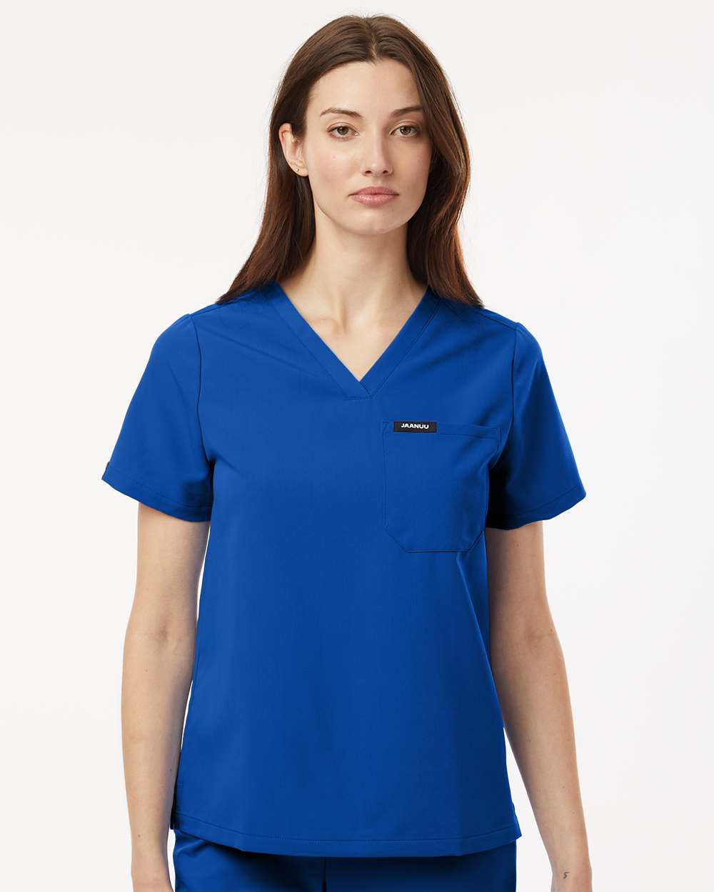 Women's Rhena Essential 1-Pocket Scrub V-Neck Top - OnModelFront - B00645751 - Royal Blue
