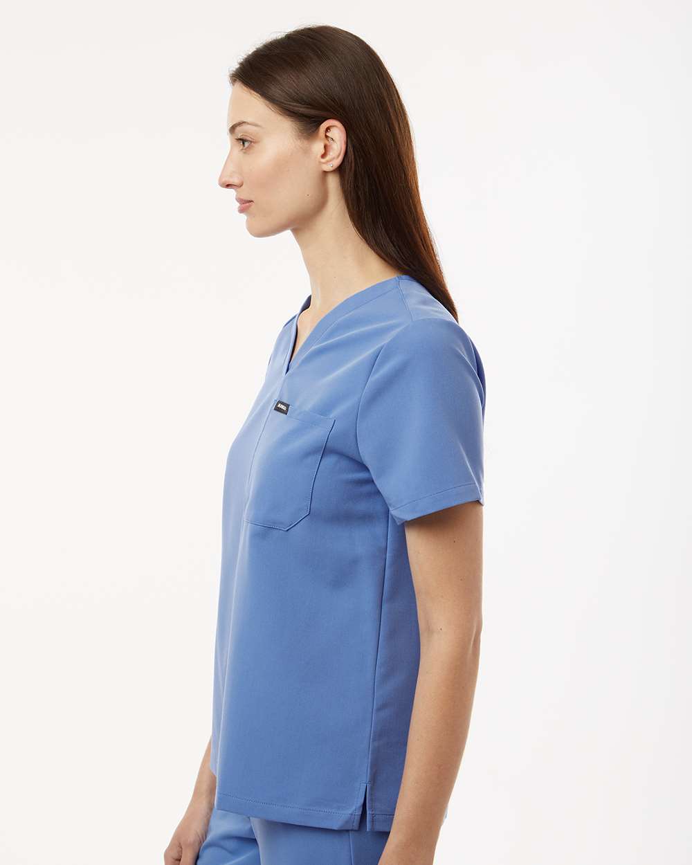 Women's Rhena Essential 1-Pocket Scrub V-Neck Top - OnModelSide - B00645251 - Ceil Blue