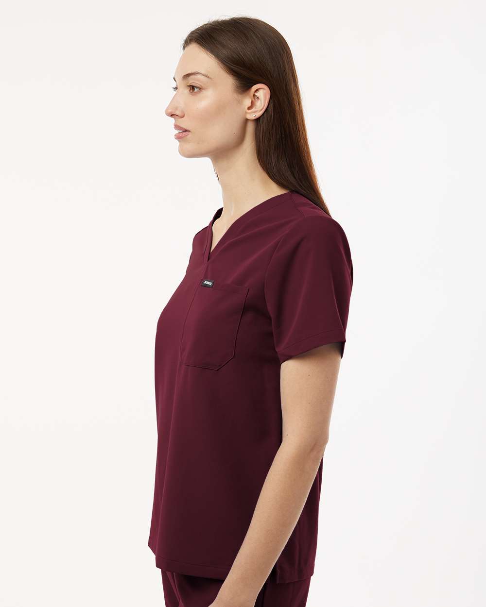 Women's Rhena Essential 1-Pocket Scrub V-Neck Top - OnModelSide - B00645521 - Burgundy