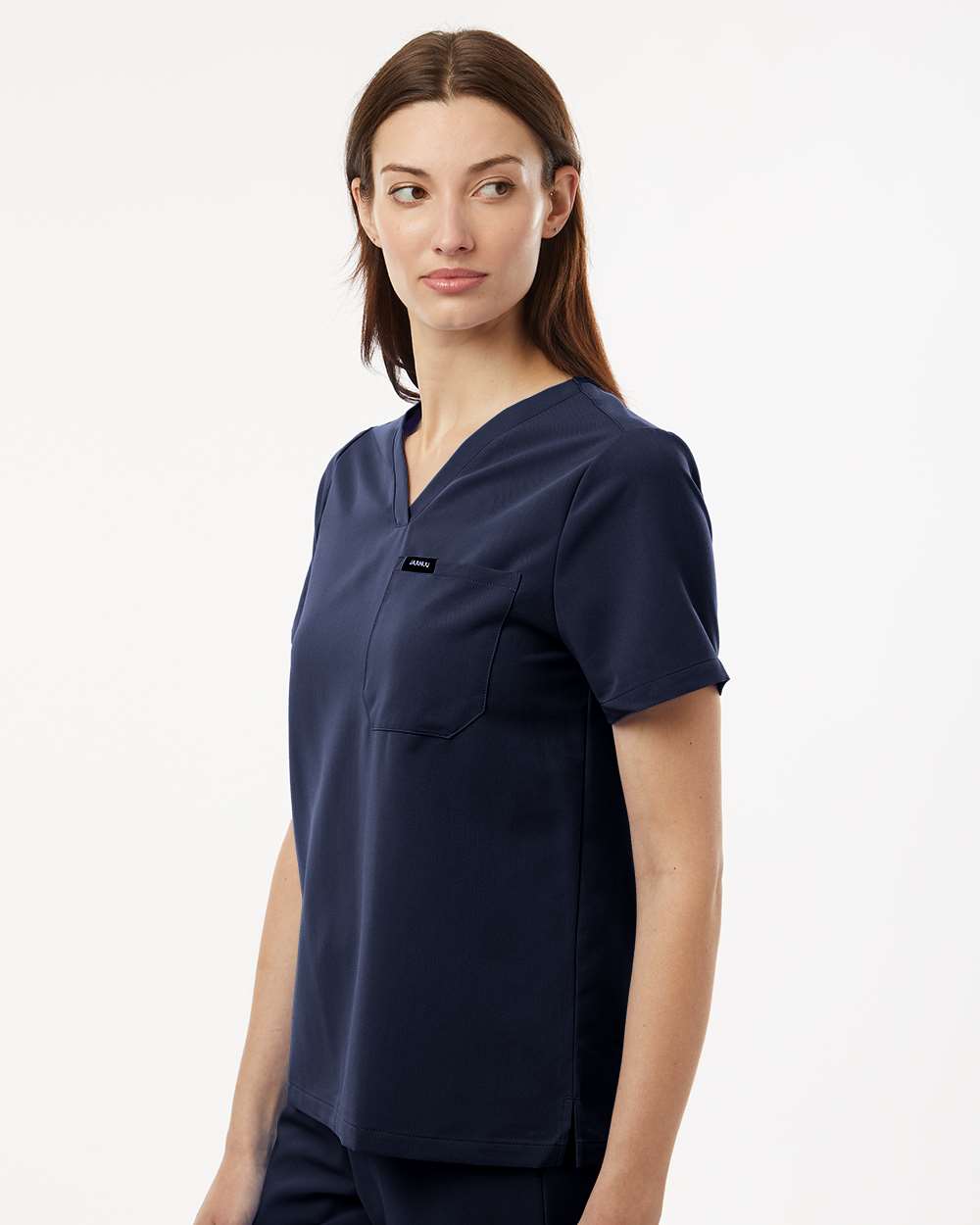 Women's Rhena Essential 1-Pocket Scrub V-Neck Top - OnModelSide - B00645651 - Midnight Navy